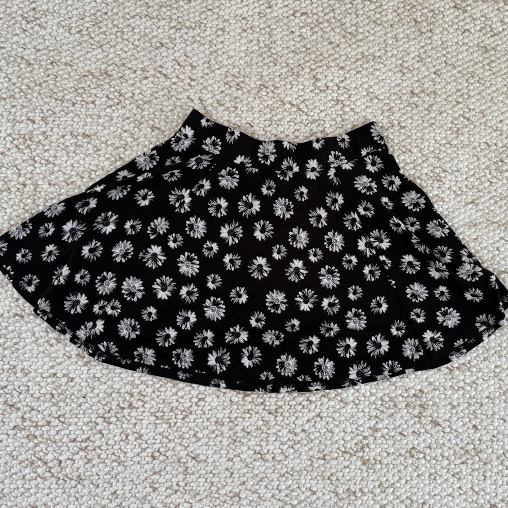 H&M Black Skirt with White Floral Design